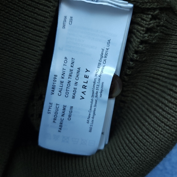 Varley Callie Sheer Knit Olive Green Short Sleeve Top - Picture 5 of 9